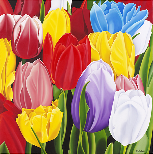 caroline dechamby tulipes multicolores oil painting